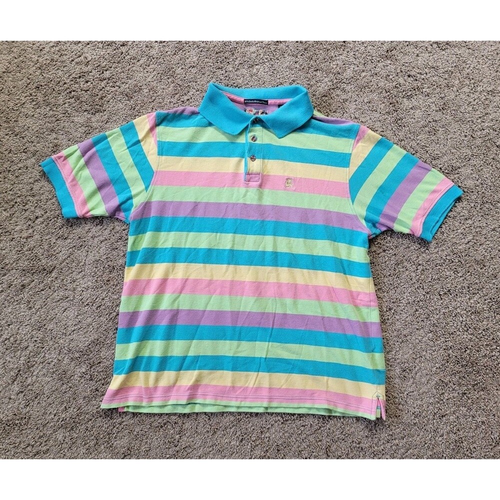 Coogi Men's XL 7 Vintage Y2K Pastel Striped Mercerized Cotton Polo Shirt Classic